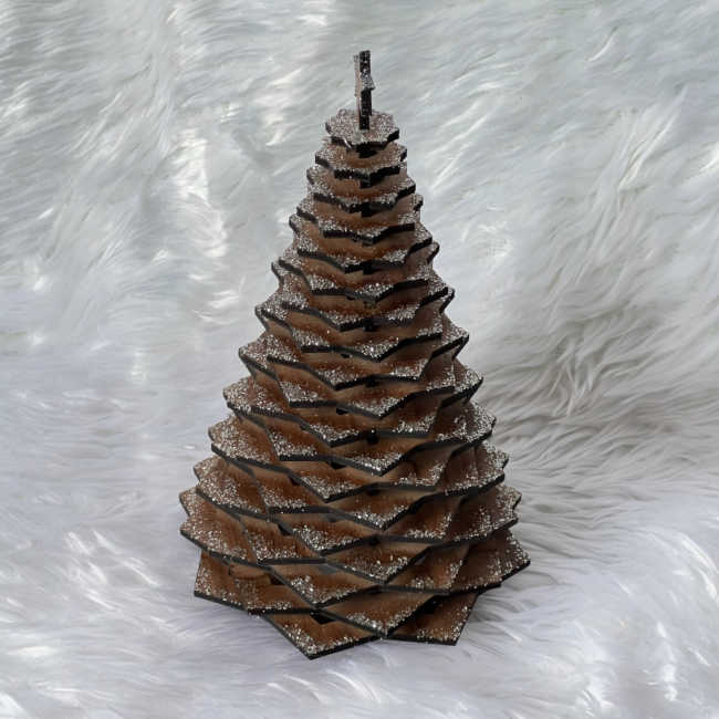 Photophore sapin en bois artisanal finition argenté photophore bois sapin artisanal noyer argenté