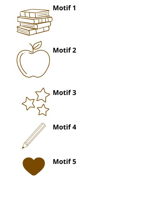 Choix des motifs pour effaceur tableau personnalisé : livre, pomme, étoiles, crayon ou cœur