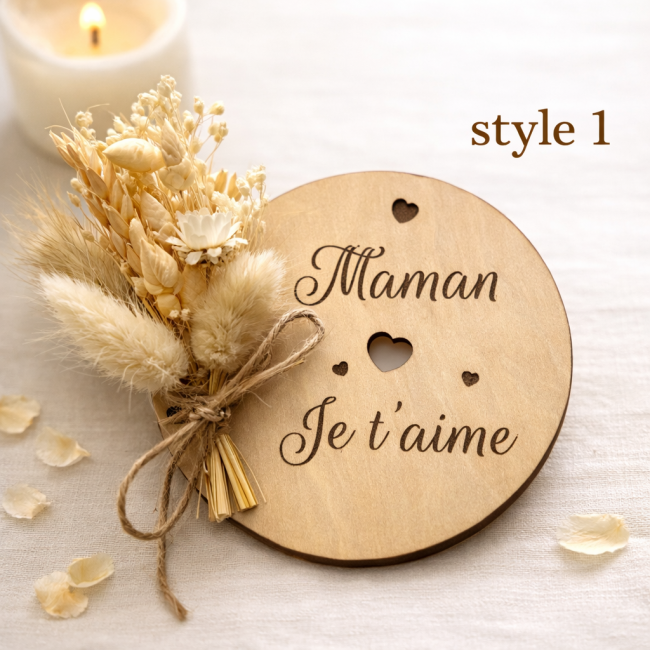 Cadeau Fête des Mères en bois gravé – Collection Maman bohème