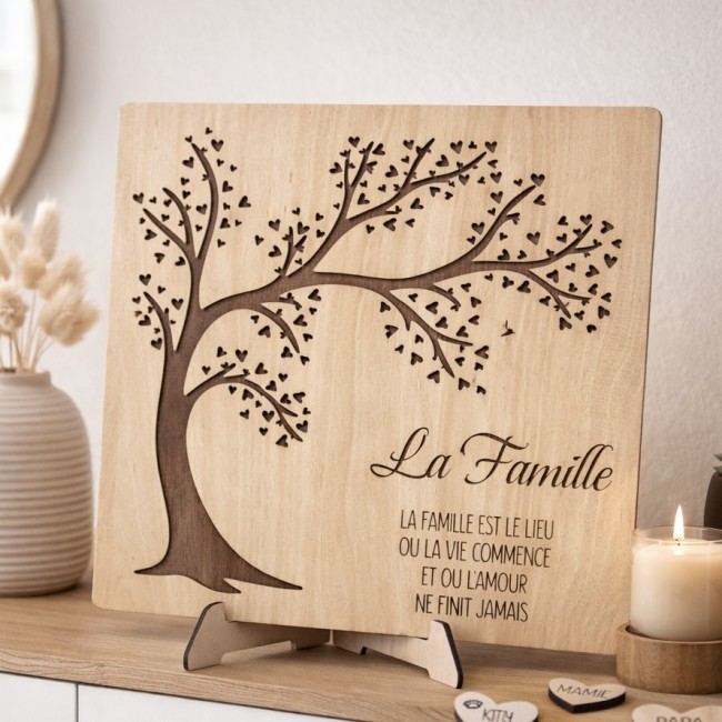 Arbre généalogique personnalisé gravé en bois