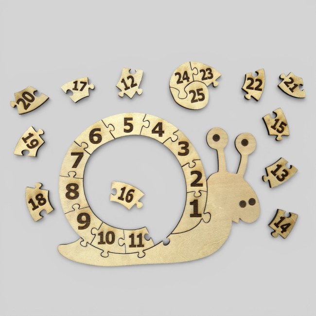 Puzzle escargot en bois avec pièces numérotées détachées – jouet éducatif
