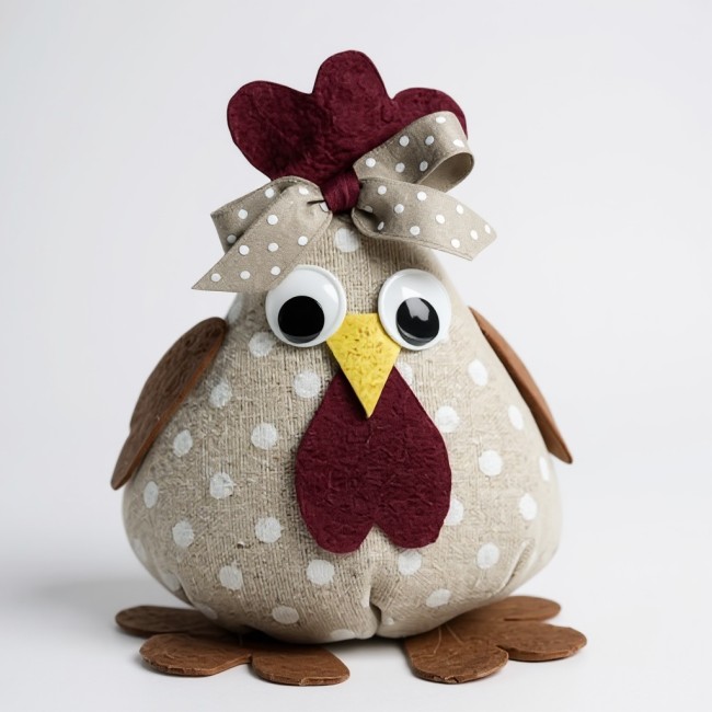 poule décorative de Pâques en tissu lin décoration artisanale