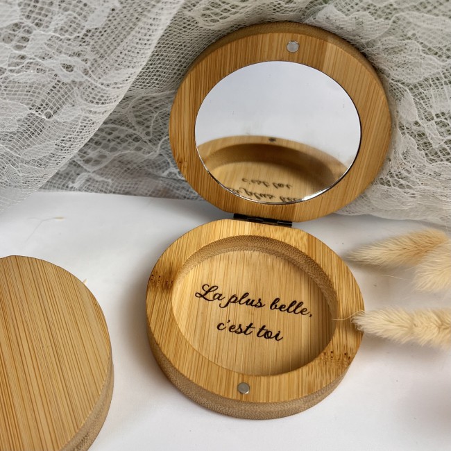 Miroir personnalisé avec gravure intérieure pour maman miroir de poche bambou gravure intérieure message cadeau maman