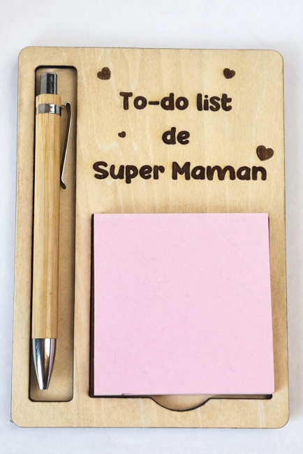 cadeau maîtresse personnalisé porte post it avec emplacement stylo