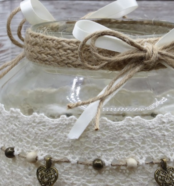 Vase rustique pour décoration naturelle Vase en verre orné de perles en bois et métal pour décoration de table