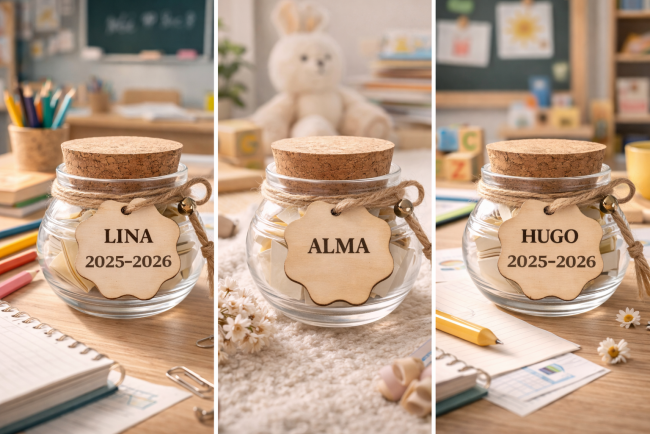 Petit pot personnalisé avec prénom enfant et année scolaire – cadeau fin d’année maîtresse nounou ATSEM