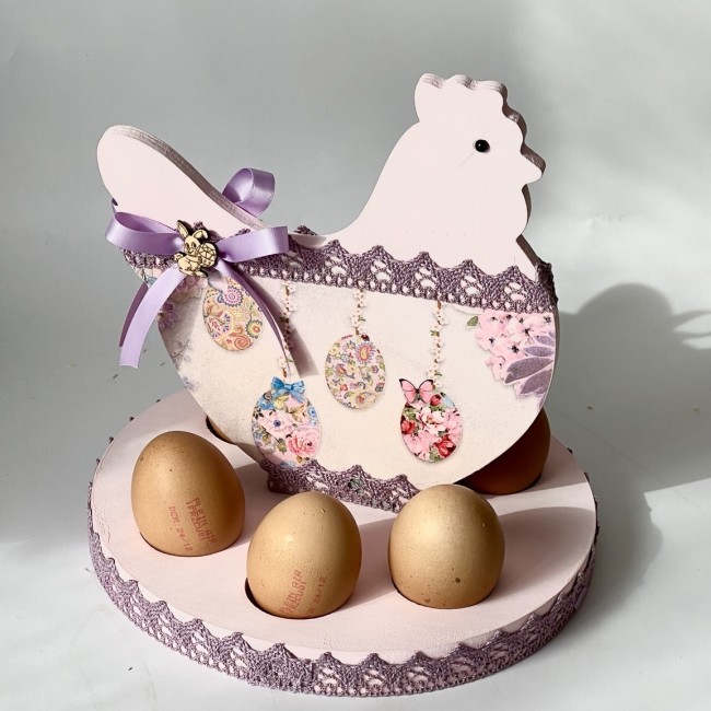 Support œufs poule en bois décoration de table Support à œufs en bois poule décoration de Pâques artisanale