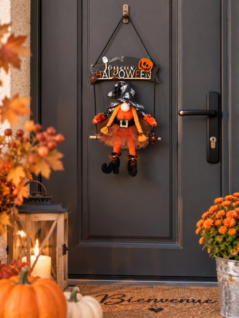 Décoration porte d'entrée Halloween – sorcière gnome Décoration Halloween pour porte d'entrée – sorcière gnome artisanale