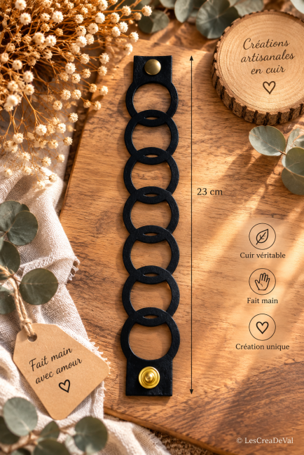 Bracelet artisanal en cuir noir 337EFC0D-01E3-4FAF-8F88-3F3B18E6DD4D Bracelet manchette femme cuir véritable noir fait main