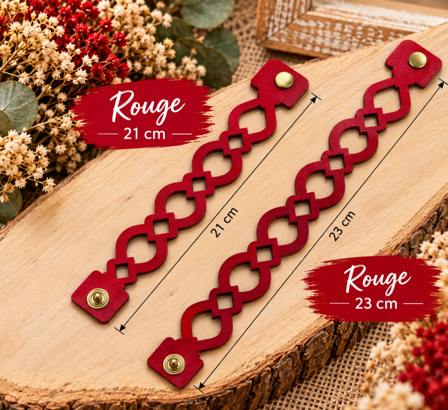 Bracelets en cuir rouge ajouré aux motifs géométriques en deux longueurs, 21 et 23 cm
