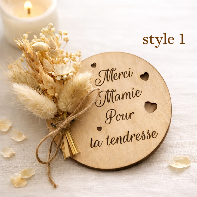 plaque bois merci mamie pour ta tendresse fleurs sechees cadeau fete des grands meres artisanal