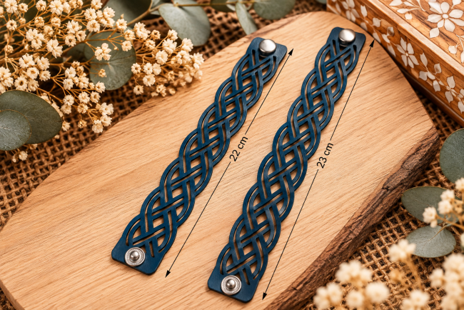 Bracelets homme en cuir bleu véritable à motif entrelacé ajouré, longueurs 22 et 23 cm