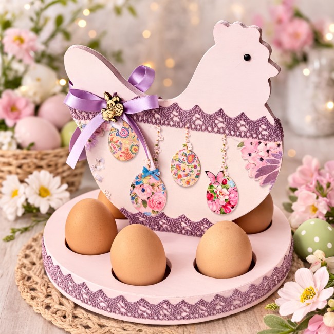 Porte œufs poule décoration de Pâques artisanale Porte œufs en bois forme poule décoration de Pâques avec 6 œufs