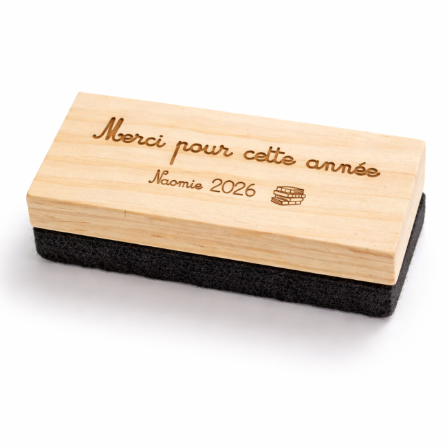 Effaceur tableau en bois personnalisé pour enseignant avec gravure laser texte, prénom et année scolaire