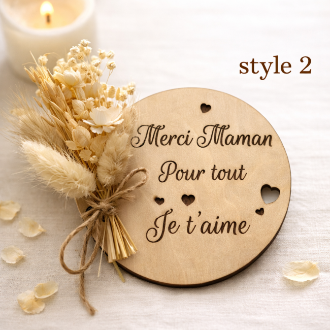 plaque bois merci maman pour tout je t aime cadeau fete des meres fleurs sechees artisanale