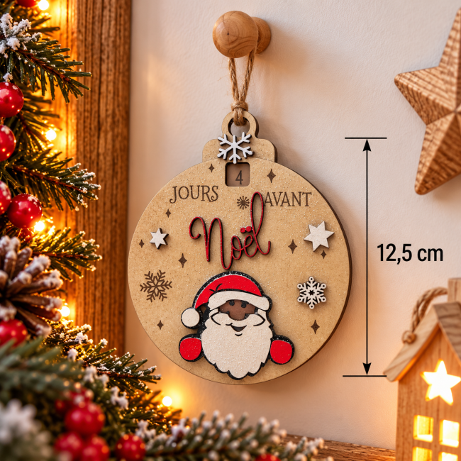 Décoration de Noël à suspendre – Compte à rebours Père Noël Décoration murale de Noël en bois, compte à rebours Père Noël suspendu