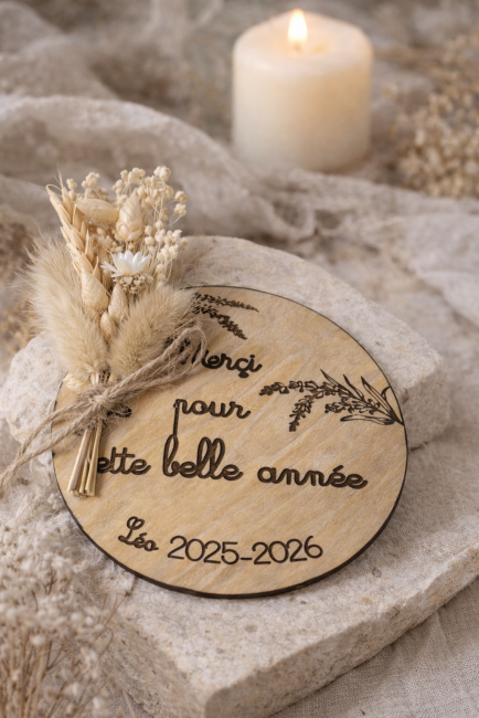 cadeau nounou personnalisé médaille bois gravée fin d’année scolaire