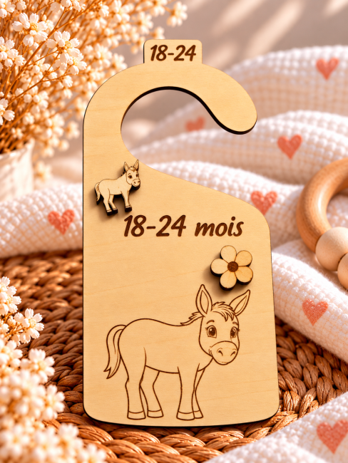 Séparateur vêtements bébé 24 mois – Âne Séparateur de penderie bébé 24 mois en bois avec petit âne gravé