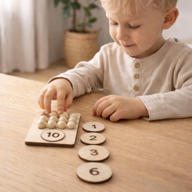 Enfant en train de placer des billes sur le plateau