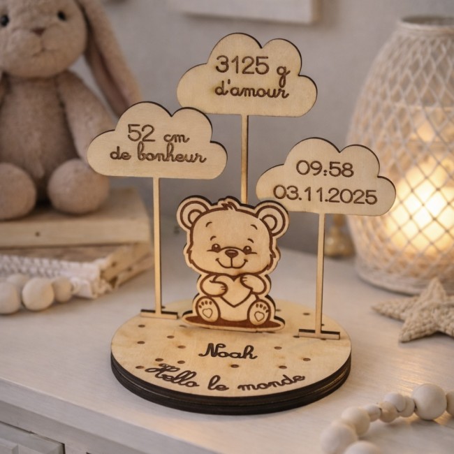  Souvenir de naissance personnalisé en bois avec prénom date poids et taille du bébé