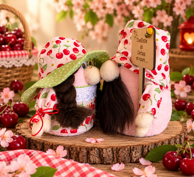 Lili et Monsieur Cerise – Duo décoratif Lili et Monsieur Cerise couple de gnomes artisanaux