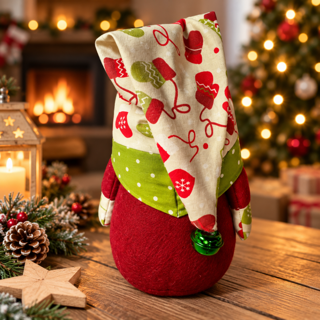Gnome de Noël artisanal – vue arrière du bonnet