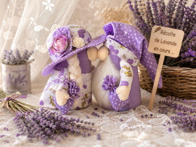duo-lutins-lavande-amoureux Couple de lutins lavande amoureux décoration artisanale esprit Provence