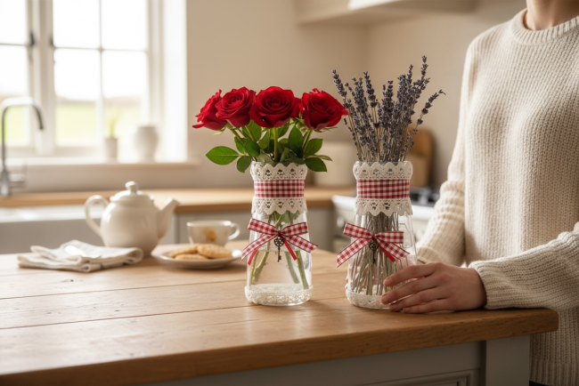 Vases déco campagne chic en verre recyclé - L’atelier du Val-Rousergue Vases déco campagne chic - verre recyclé et clés métal vintage