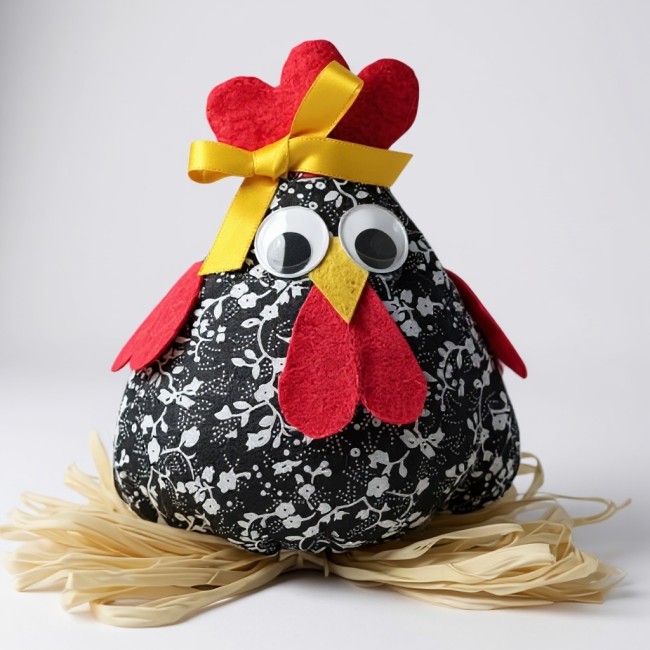 poule décorative de Pâques tissu noir fait main poule décorative de Pâques en tissu noir fleuri faite main