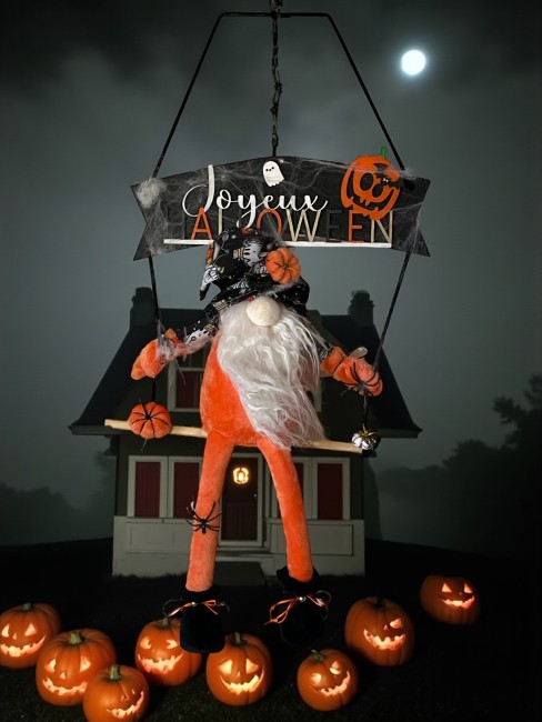 Gnome orange et noir pour Halloween Suspensions d’Halloween en bois édition limitée