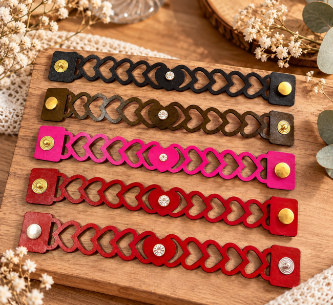 Bracelet cœur en cuir artisanal pour femme Bracelet cuir femme cœur ajouré avec strass plusieurs couleurs