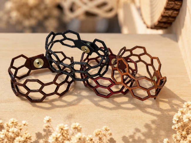 Bracelets géométriques en cuir fait main Bracelets artisanaux en cuir véritable fermés avec motif géométrique alvéolé