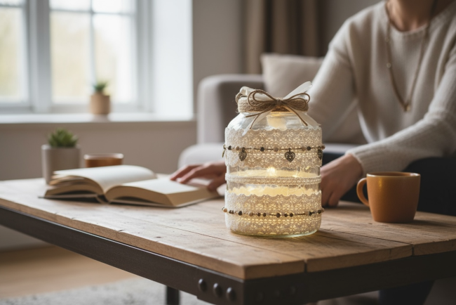 Vase lumineux champêtre pour soirée de mariage Vase M1 illuminé par une bougie pour ambiance romantique