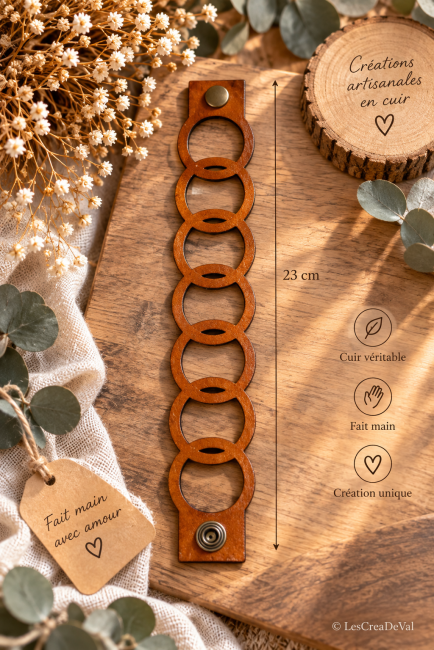 Bracelet artisanal en cuir fauve F5AFD21A-D575-4653-B014-D83200E4451D Bracelet manchette femme cuir véritable fauve 23 cm