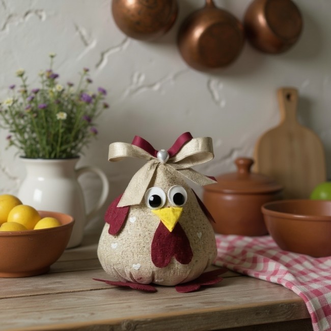 poule décorative artisanale de Pâques en tissu lin décoration maison campagne