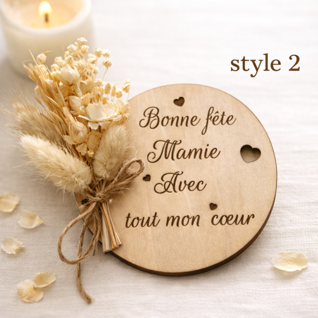 plaque bois bonne fete mamie avec tout mon coeur fleurs sechees idee cadeau grand mere