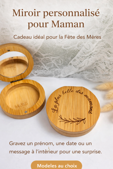 Miroir personnalisé en bambou pour maman cadeau fête des mères miroir de poche en bambou personnalisé pour maman cadeau fête des mères gravure