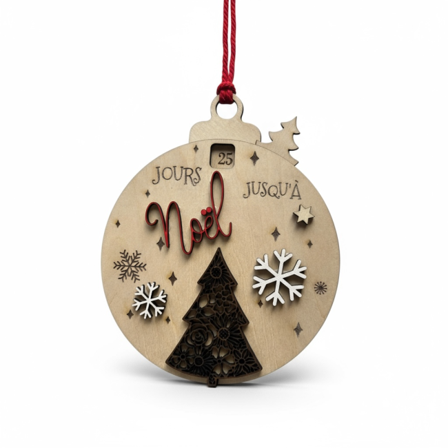 Compte à Rebours de Noël en Bois - Sapin en relief Fait Main