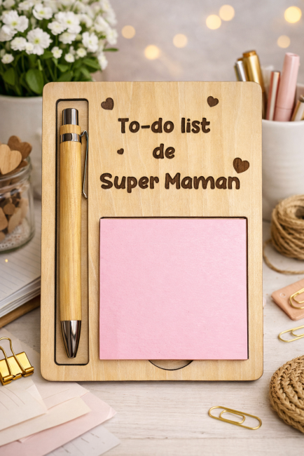 cadeau maîtresse personnalisé porte post it avec emplacement pour stylo