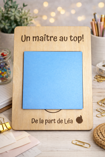 cadeau maître personnalisé porte post it en bois idée 