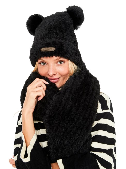 Ensemble écharpe + bonnet polaire à pompoms SELMARK NOIR