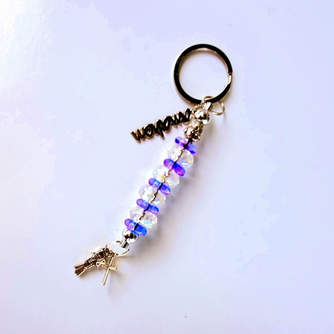 #Porte-Clés Violet   #Bijoux Bio-Quantiques #Amahom.com l'Univers de Soriah #Bijou Bien-Être # Création Originale #Perles Verre #Breloques 
