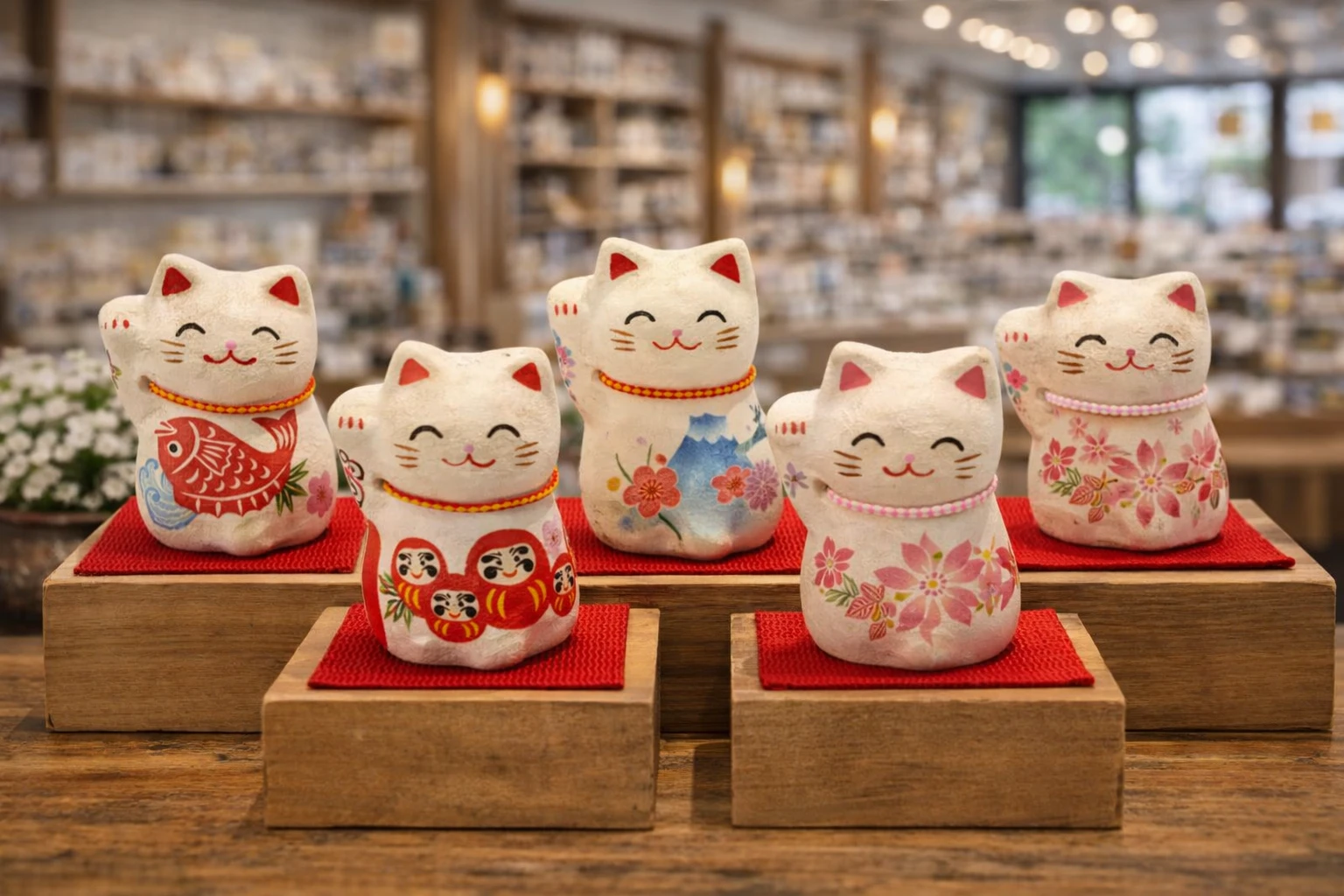 Figurines japonaises porte-bonheurs en papier washi chez Modern and Past