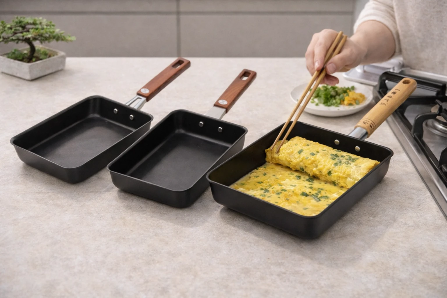 Poêles Tamagoyaki rectangulaires en différents formats, revêtement antiadhésif