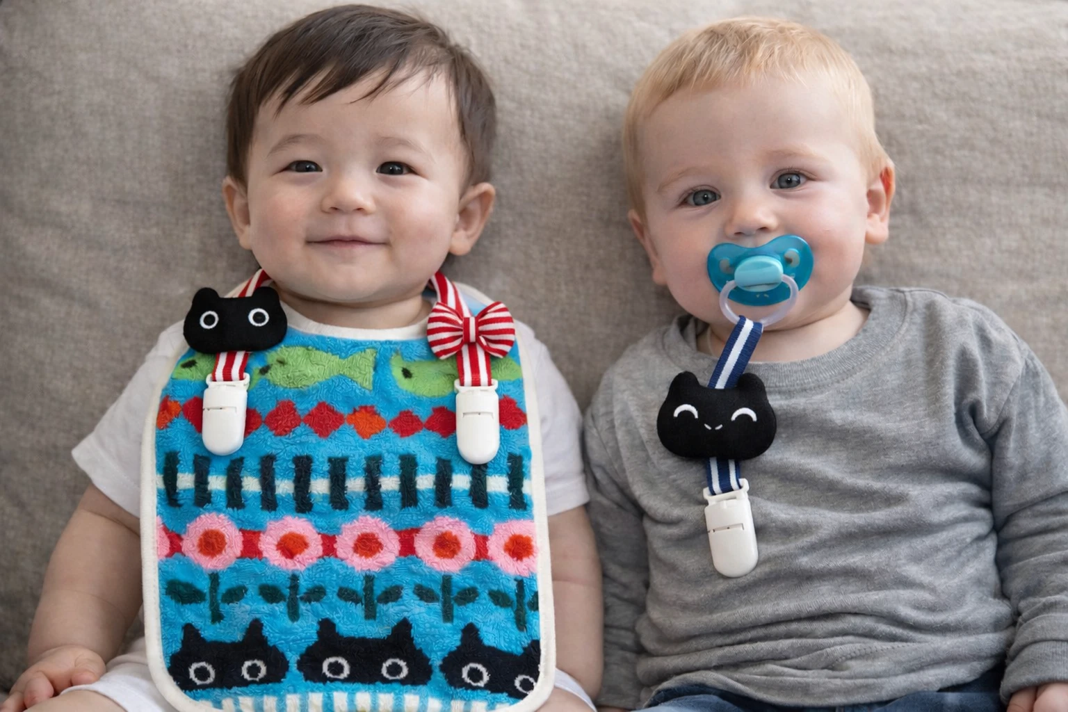 Attache-serviettes et tétines japonaises Atsuko Matano, en coton, avec motif chat Neko