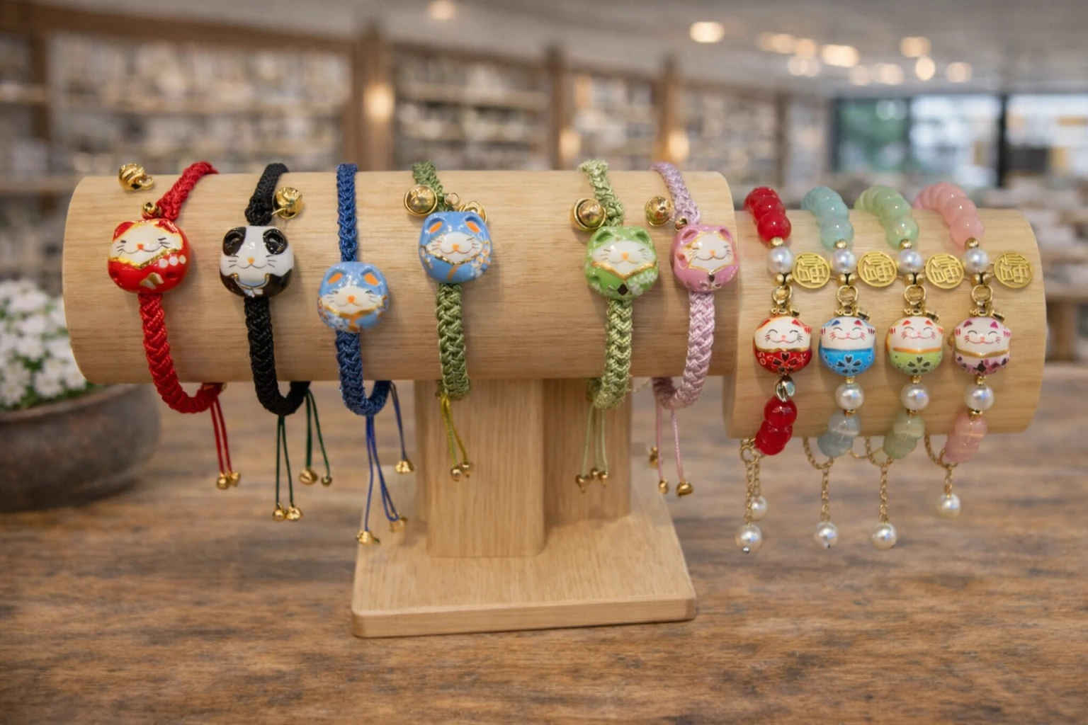 Bracelets porte-bonheur japonais faits main avec chat neko