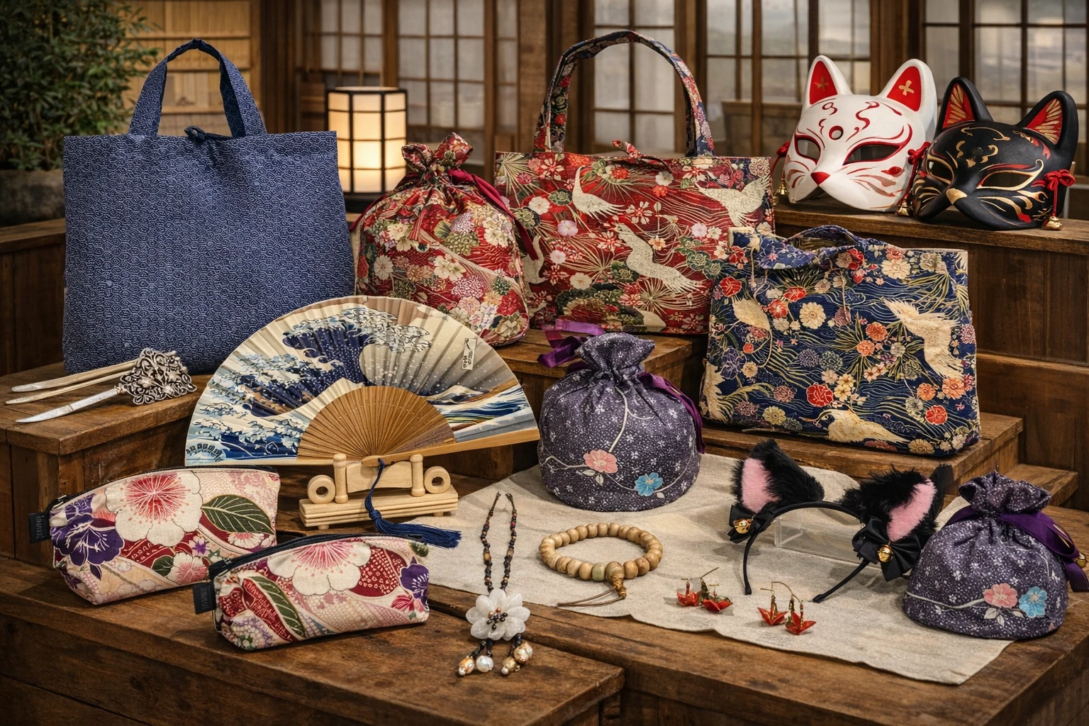 Accessoires japonais de la personne - Eventails, sacs, barrettes, pinces