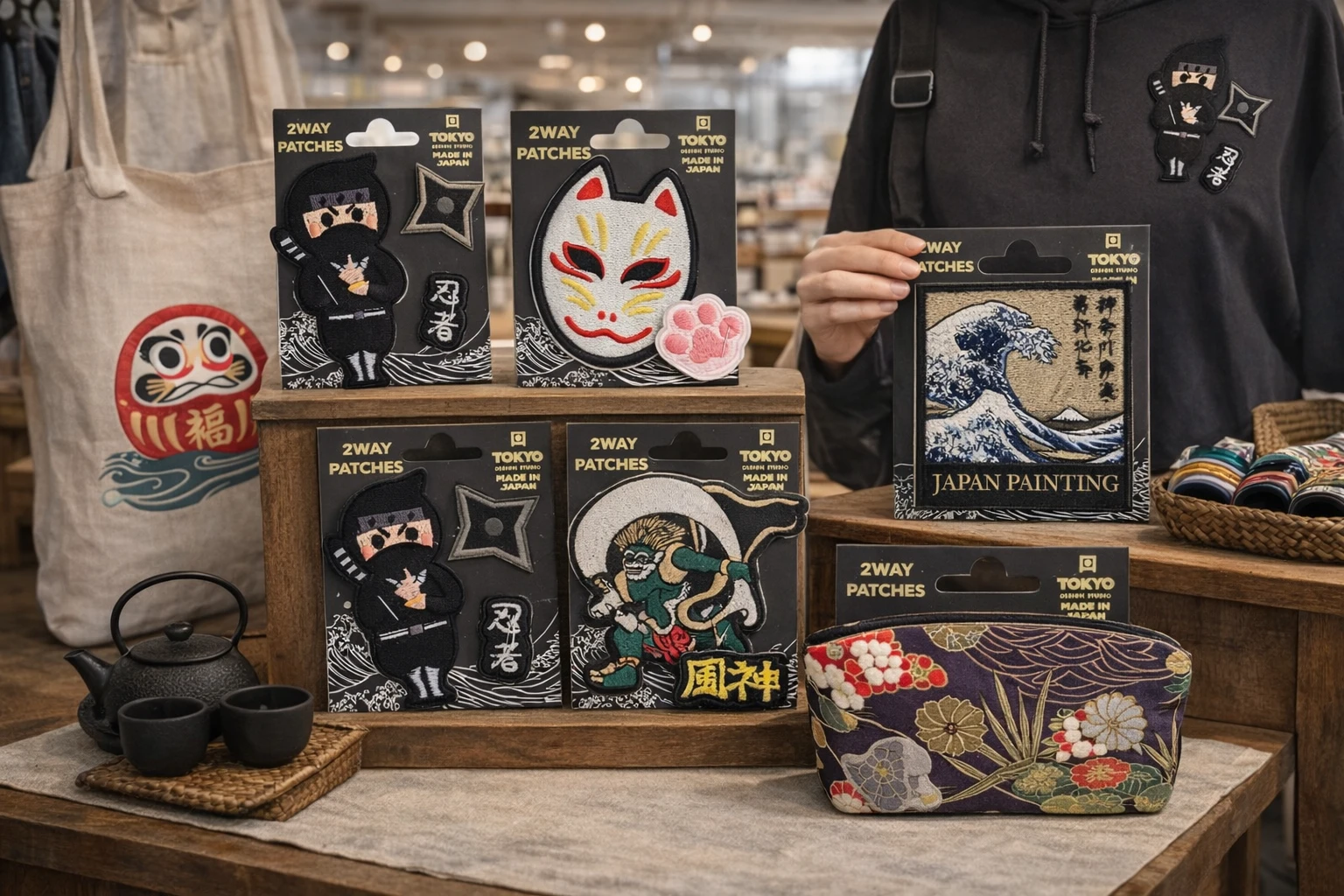 Patch thermocollant japonais, renard Kitsune, Hokusaï, Ninja