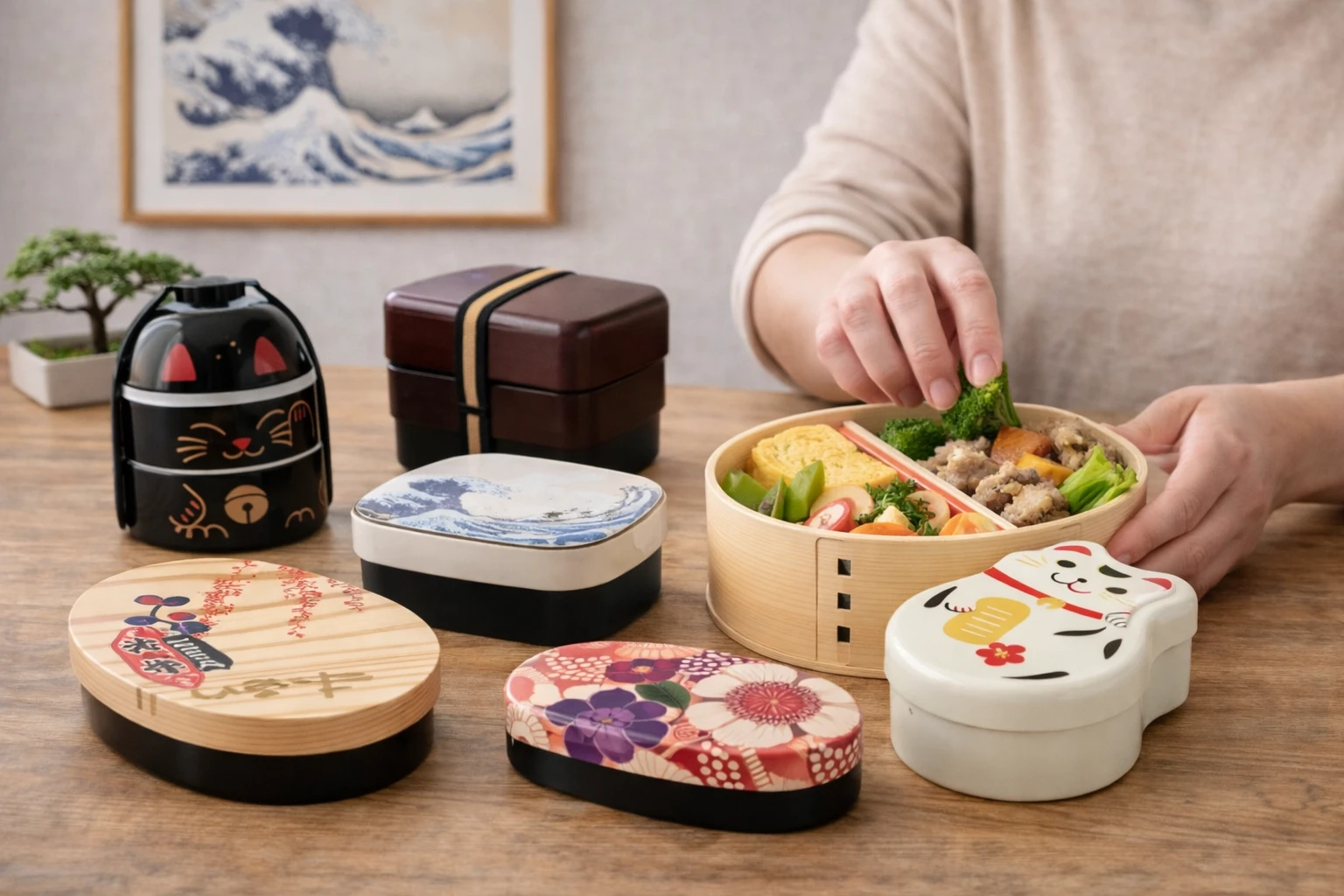Lunch box japonaise artisanale en bois, PET-ABS, en un, deux, trois compartiments