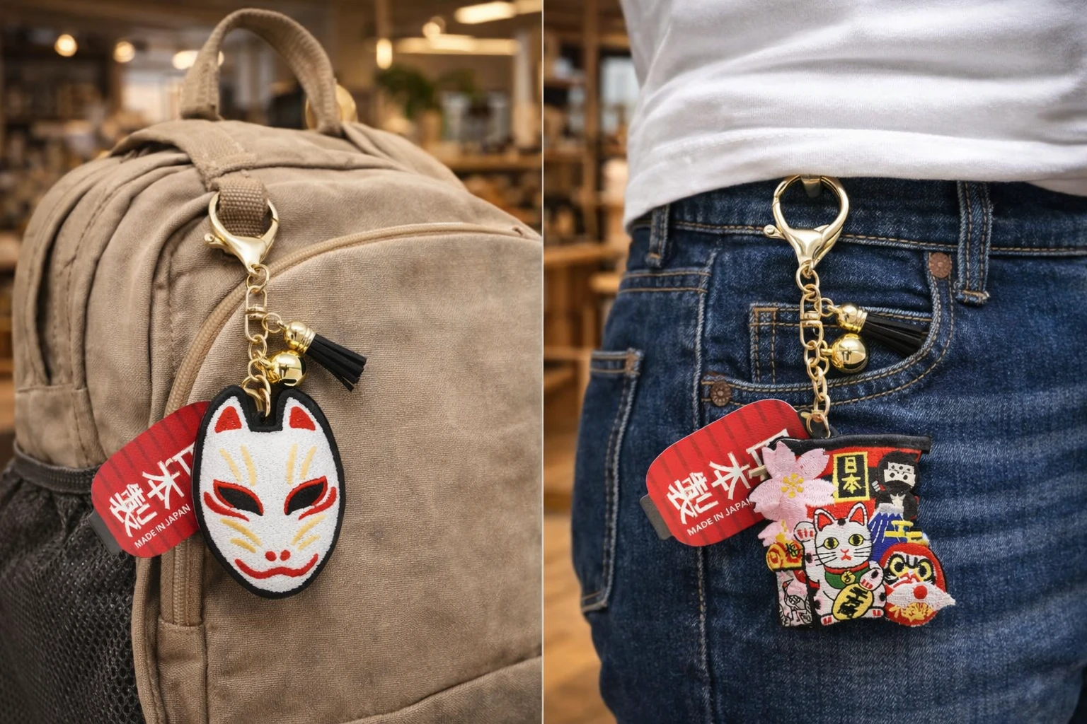 Porte-clés japonais en tissu du chat Neko, renard Kitsune